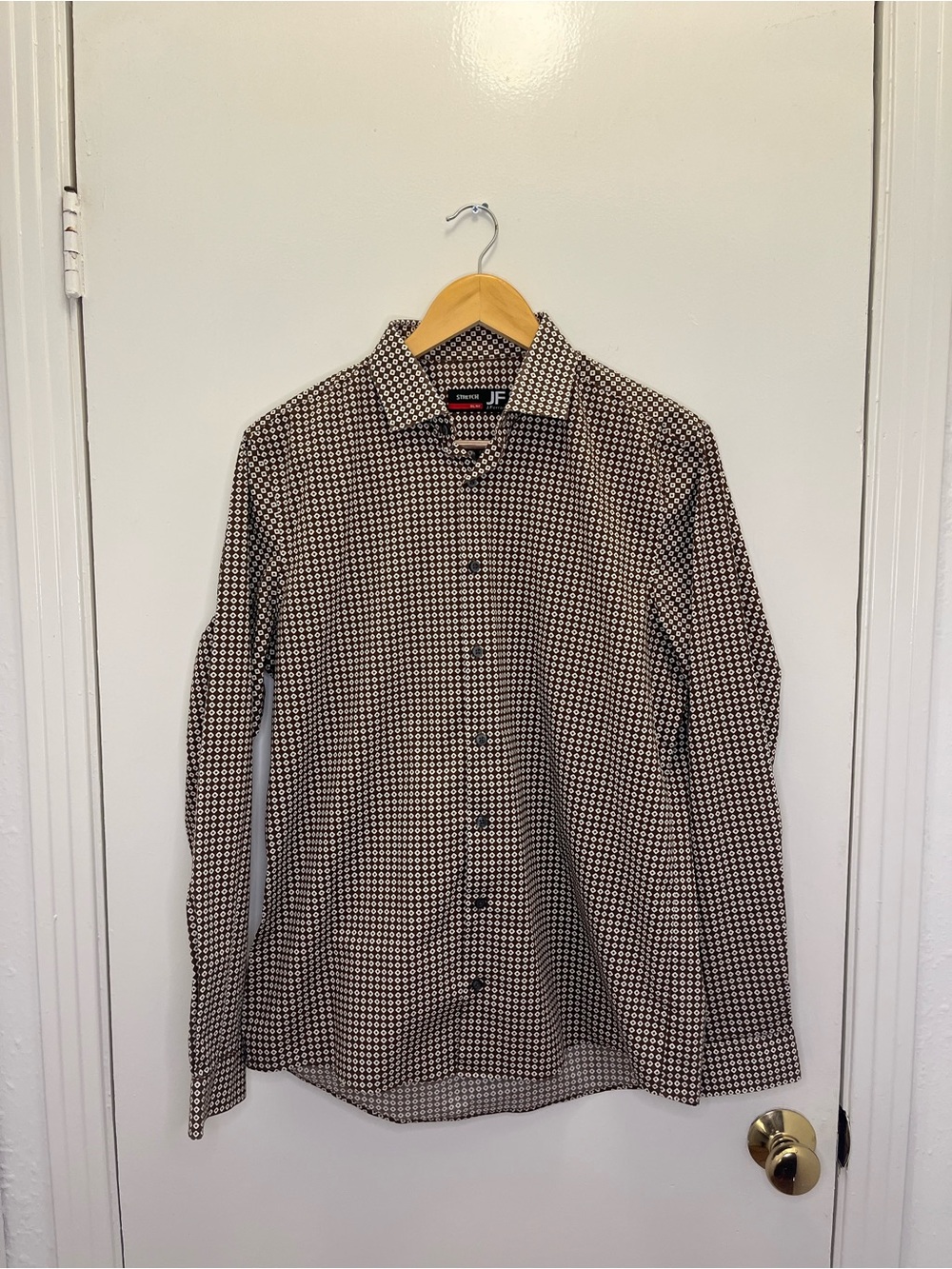 J. Ferrar Brown Geometric Print Men's Dress Shirt Slim Fit